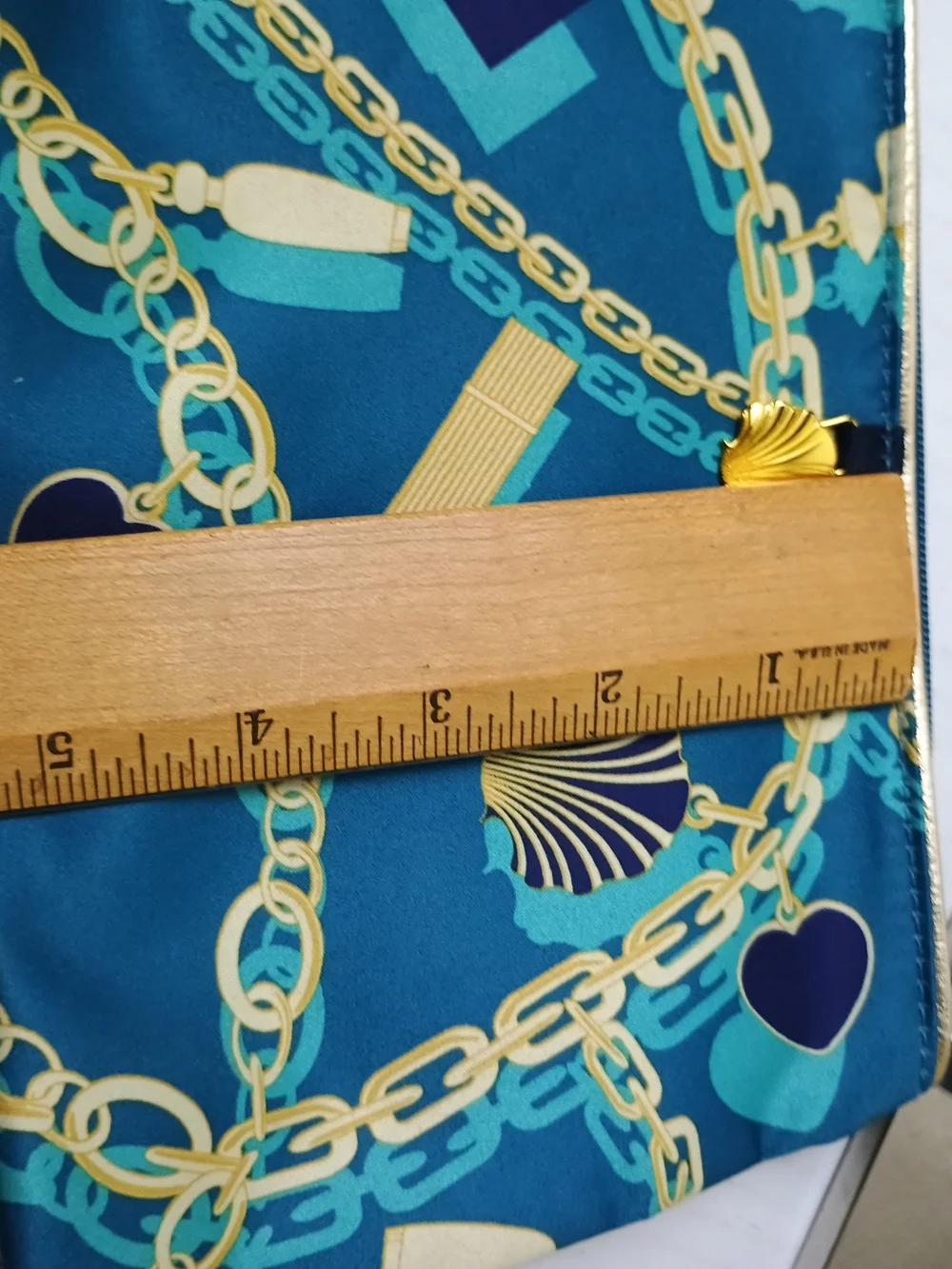 Estee Lauder Teal and Gold Chain-Print Cosmetic Bag
